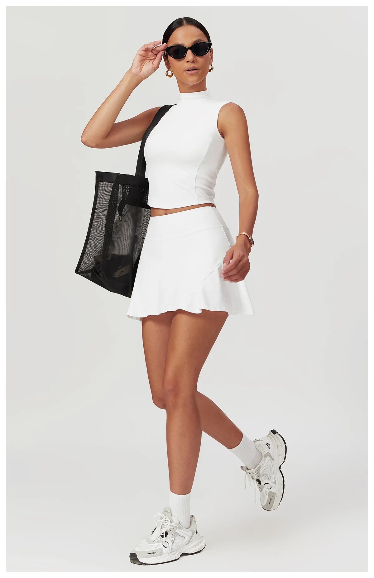 Short Sleeved Tracksuits Sport Top+Gym Skirt Set